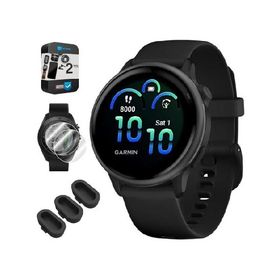 Garmin 010-02985-00 VIVOACTIVE 6 Health ＆ Fitness GPS Smartwatch, Black with Silicone Band Bundle with 2 YR CPS Enhanced Protection Pack, Deco Essent