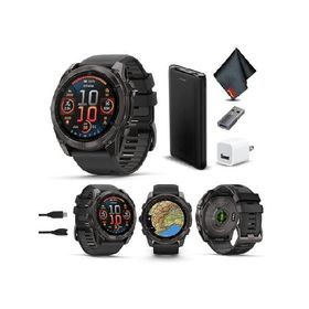 Garmin Fenix 8 51MM AMOLED Sapphire Premium Multisport GPS Smartwatch Carbon Gray DLC Titanium with Gray Silicone Band, Built-in LED Flashlight, Healt