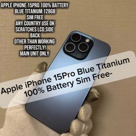iPhone 15 Pro Blue 100% Battery Sim Free