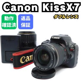 Canon EOS Kiss X7 ダブルズームキット 小型軽量一眼レフ EF28-80mm/EF35-135mm USM望遠レンズ 手振れ補正 バッテリー付き 充電器付き デジタル一眼レフ 初心者おすすめ【動作確認済み】