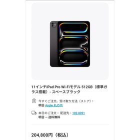 iPad Pro 11インチ M4 Wi-Fi 512GB バッテリー100%(タブレット)