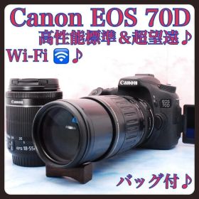 Canon EOS 70D☆スマホ転送☆一眼レフカメラ☆バッグ付☆Wレンズ