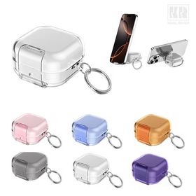 Insta Galaxy Buds4対応 ケース Buds 4 Pro クリア カバー 透明 耐衝撃 TPU ソフト ケース スタンド機能あり シンプル カラビナ付き クリアケース