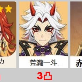 原神）Asia ★5×6マーヴィカ➕荒瀧一斗3凸➕赤角石塵滅砕