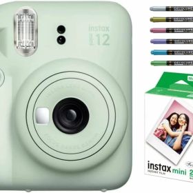 インスタントカメラ チェキ instax mini 12 (フィルム20枚 デコペン, グリーン)