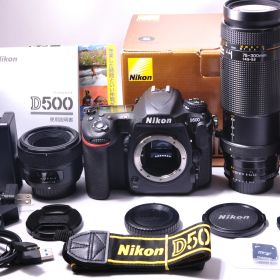 【中古】【1ヶ月保証】 一眼レフカメラ Nikon ニコン D500 単焦点＆標準＆超望遠トリプルレンズセット 美品 SDカード(16GB)付き Wi-Fi 写真転送 4K動画 2088万画素