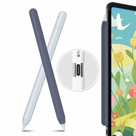 超薄型 Apple Pencil (USB-C) シリコン保護ケース 滑り止め Apple Pencil (USB-C) 2023のみに適用 2個セット (単色2本, ネイビー，水色)