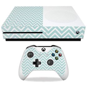 MightySkins Carbon Fiber Skin for Microsoft Xbox One S - Aqua Chevron | Protective, Durable Textured Carbon Fiber Finish | Easy to Apply, Remove, and