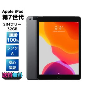【電池100%・美品・Aランク】 SIMフリー Apple iPad 第7世代 32GB スペースグレイ