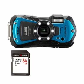 デジタルカメラ PENTAX WG-90 BLUE ＋ 64GB SDXCメモリカード 1セット デジカメ カメラ 写真 PC パソコン 周辺機器 家電