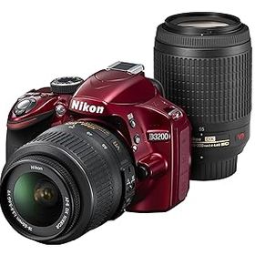 【中古】Nikon デジタル一眼レフカメラ D3200 200mmダブルズームキット 18-55mm/55-200mm付属 レッド D3200WZ200RD