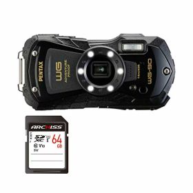 PENTAX デジタルカメラ WG-90 ブラック ＋ 64GB SDXCメモリカード 1セット デジカメ カメラ 写真 PC パソコン 周辺機器 家電 黒 アウトドアでも安心 防水・耐衝撃デジタルカメラと大容量メモリカードのセットで、思い出をたくさん収めよう ブラックカラーでスタイリッシュ