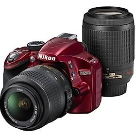 【中古】（非常に良い）Nikon デジタル一眼レフカメラ D3200 200mmダブルズームキット 18-55mm/55-200mm付属 レッド D3200WZ200RD