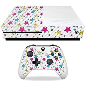 MightySkins Carbon Fiber Skin for Microsoft Xbox One S - Smiley Stars | Protective, Durable Textured Carbon Fiber Finish | Easy to Apply, Remove, and