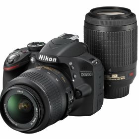 【中古】【非常に良い】Nikon デジタル一眼レフカメラ D3200 200mmダブルズームキット 18-55mm/55-200mm付属 ブラック D3200WZ200BK