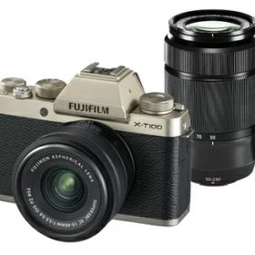 【中古】 FUJIFILM ミラーレス一眼カメラ X-T100ダブルズームレンズキット シャンパンゴールド X-T100WZLK-G