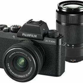 【中古】 FUJIFILM ミラーレス一眼カメラ X-T100ダブルズームレンズキット ブラック X-T100WZLK-B 当店保証30日間 人気 ミラーレス 一眼レフ 交換レンズ カメラ
