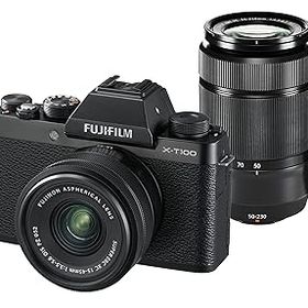 【中古】FUJIFILM ミラーレス一眼カメラ X-T100ダブルズームレンズキット ブラック X-T100WZLK-B