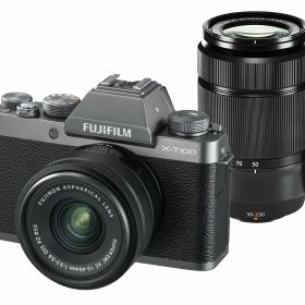 【中古】【非常に良い】FUJIFILM ミラーレス一眼 X-T100ダブルズームレンズキット ダークシルバー X-T100WZLK-DS