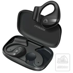 【中古】（新古品） JVCケンウッド Victor HA-NP50T-BA ワイヤレスイヤホン Bluetooth オープンイヤー 耳をふさがない ながら聴き マルチポイント 耳掛け 最大38時間再生 マイク付き ブラック ステッカー付