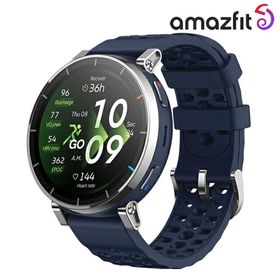 アマズフィット(Amazfit)の【新品】アマズフィット Amazfit 腕時計 ユニセックス SP170082-C116 アクティブ 3 プレミアム Active 3 Premium 充電式クォーツ ブラックxネイビー デジタル表示(腕時計)