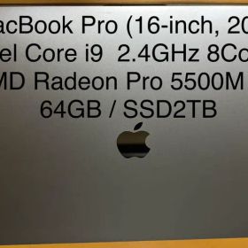 MacbookPro 2019 16インチ i9/2.4G/64GB/2TB