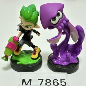 M7865 ●中古 美品 即決●amiibo ボーイ ネオングリーン + イカ ネオンパープル (アミーボ スプラトゥーン)●Splatoon