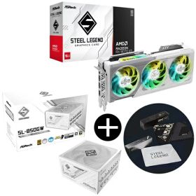 ASRock RX9070XT SL 16G ホワイト グラフィックボード + SL-850GW ホワイト Steel Legend 電源ユニット (850W) + ASRockオリジナルマウスパッド セット【KK9N0D18P】