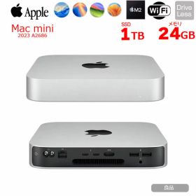 【中古パソコン】Apple Mac mini MMFK3J/A A2686 M2 2023 小型デスク 選べるOS [Apple M2 8コアCPU 10コアGPU メモリ24GB SSD1TB 無線 BT シルバー 純箱]:良品
