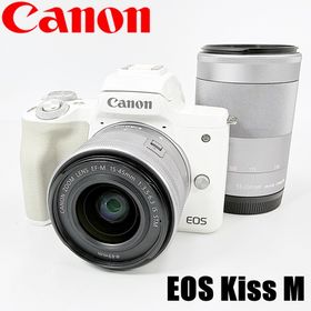 キヤノン(Canon)の【美品】キヤノン CANON EOS Kiss M ダブルズームキット ホワイト ミラーレス カメラ 中古(ミラーレス一眼)