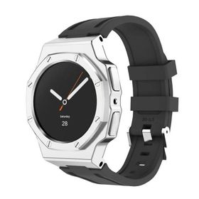 送料無料 galaxy watch 8 Classic 46mm バンド シルバー テンレスケース 一体型交換用 バンド ブラックカバーバンド プレゼント レザー メンズ galaxy watch 8 4