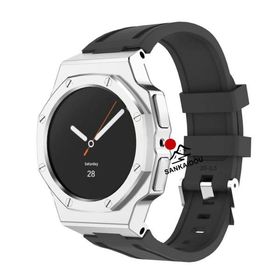 送料無料 galaxy watch 8 Classic 46mm バンド シルバー テンレスケース 一体型交換用 バンド ブラックカバーバンド プレゼント レザー メンズ galaxy watch 8 4