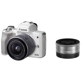 【中古】「非常に良い（無料延長保証）」Canon ミラーレス一眼カメラ EOS Kiss M ダブルレンズキット ホワイト EOSKISSMWH-WLK(ミラーレス一眼)