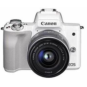 Canon キヤノン ミラーレス一眼カメラ EOS Kiss M ホワイト レンズキット EF-M15-45 IS STM付属 EOSKISSMWH-1545ISSTMLK-A(ミラーレス一眼)