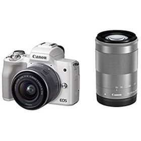 【中古】「非常に良い」Canon キヤノン ミラーレス一眼カメラ EOS Kiss M(ホワイト)・ダブルズームキット EOSKISSMWH-WZK-A(ミラーレス一眼)