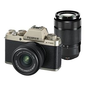 【中古】「非常に良い」FUJIFILM ミラーレス一眼カメラ X-T100ダブルズームレンズキット シャンパンゴールド X-T100WZLK-G(ミラーレス一眼)