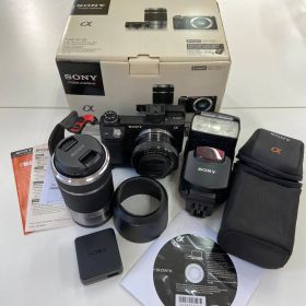 【値下げ】【ジャンク】SONY ソニー ミラーレス 一眼カメラ α NEX-6Y ダブルズーム レンズ キット クリップオンストロボ HVL-F58AM セット