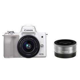 中古 １年保証 美品 Canon EOS Kiss M ダブルレンズキット 15-45mm IS STM + 22mm F2 STM ホワイト