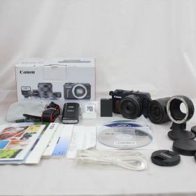 【返品保証】 【元箱付き】キャノン Canon EOS M ブルー EF-M 22mm F2 STM 18-55mm F3.5-5.6 IS STM ミラーレス一眼 e8407