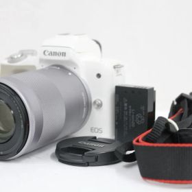 【返品保証】 【シャッター回数19000回以下】キャノン Canon EOS Kiss M ホワイト EF-M 55-200mm F4.5-6.3 IS STM ミラーレス一眼 e8411