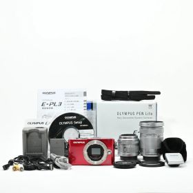 1110＜良品＞ OLYMPUS ミラーレス一眼 PEN Lite E-PL3 ダブルズームキット レッド E-PL3 DZKIT