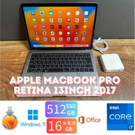 「美品新品バッテリー」 Apple MacBook PRO Retina 13inch 2017/最上位CPUi7 2.5GHZ/16GB/SSD512GB/Windows11/office2024/CJ372