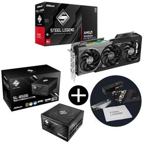 ASRock RX9070XT SLD 16G ブラック グラフィックボード + SL-850G ブラック Steel Legend 電源ユニット (850W) + ASRockオリジナルマウスパッド セット