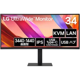 LG Electronics Japan [34U650A-B] 34インチ 曲面型ウルトラワイド 液晶ディスプレイ(3440x1440/IPS/アンチグレア/HDMIx2/DP/TypeC(PD96W)/LAN(RJ45)/高さ調整/スイベル/3年保証)