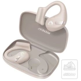 JVCケンウッド Victor HA-NP50T-CA ワイヤレスイヤホン Bluetooth オープンイヤー 耳をふさがない ながら聴き マルチポイント 耳掛け 最大38時間再生 マイク付き ベージュ ステッカー付
