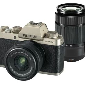 【中古】FUJIFILM ミラーレス一眼 X-T100ダブルズームレンズキット シャンパンゴールド X-T100WZLK-G当店保証30日間 人気モデル 高画質 売れ筋