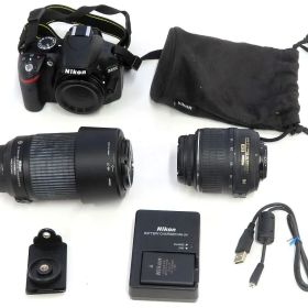 【中古】カメラ Nikon デジタル一眼レフカメラ D3200 ダブルズームキット 2416万画素 (ブラック) (状態：各種付属品欠品/本体・レンズ本体・レンズ収納袋状態難/レンズ1本動作不良※詳細は商品説明を御覧下さい)