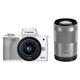 【中古】（新古品） Canon ミラーレス一眼カメラ EOS Kiss M2 ダブルズームキット ホワイト KISSM2WH-WZK