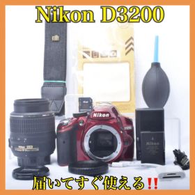 カードリーダーでスマホ転送OK❣️Nikon D3200 レッド 人気 標準レンズ