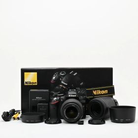 1319＜並品＞ Nikon デジタル一眼レフカメラ D3200 200mmダブルズームキット 18-55mm/55-200mm付属 ブラック D3200WZ200BK